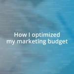 How I optimized my marketing budget